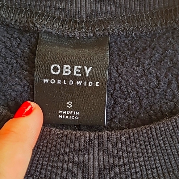 OBEY Logo Crew Neck Pullover Sweater Size Small - Picture 4 of 8